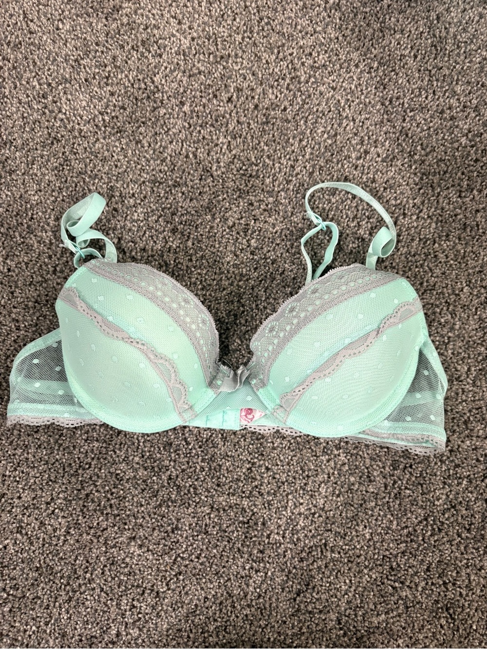 Candie's Mint and Gray Lace Push-Up Bra